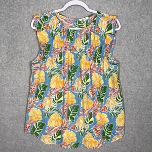 Pleione Blouse Size Large Floral Ruffle Colorful Tropical Flowy Loose